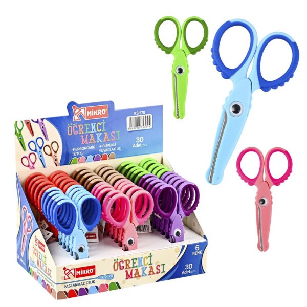 MİKRO KS 170-30 ÖĞRENCİ MAKASI ÇİFT RENKLİ TİMSAH FİGÜRLÜ